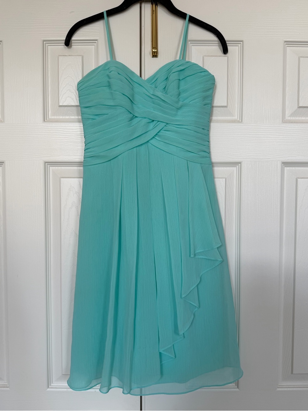 David's Bridal Strapless Aqua Chiffon Knee-Length Dress